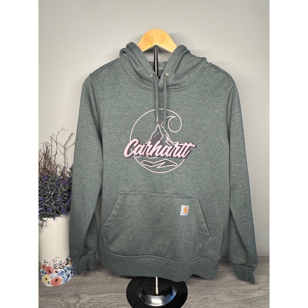Carhartt Womens Relaxed Fit Mountain Graphic Hoodie Sage Green Large 12-14